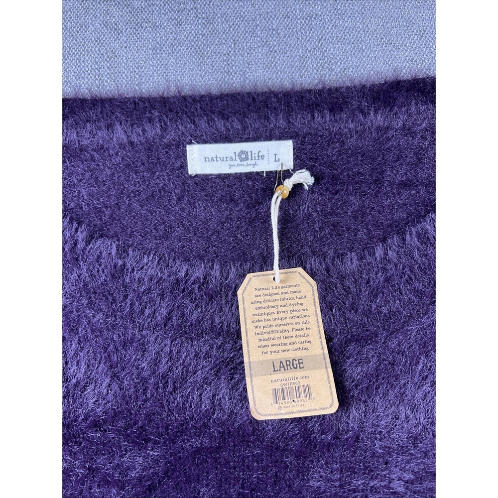 Natural Life Fuzzy Cropped Sweater‎ Boat Neck Long Sleeve Womens L Plum Purple - Picture 3 of 11